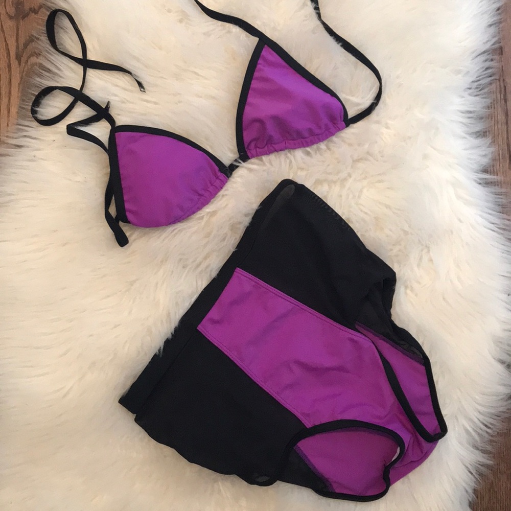 Highwaist Purple Black 2 Piece Bikini Swim Suit